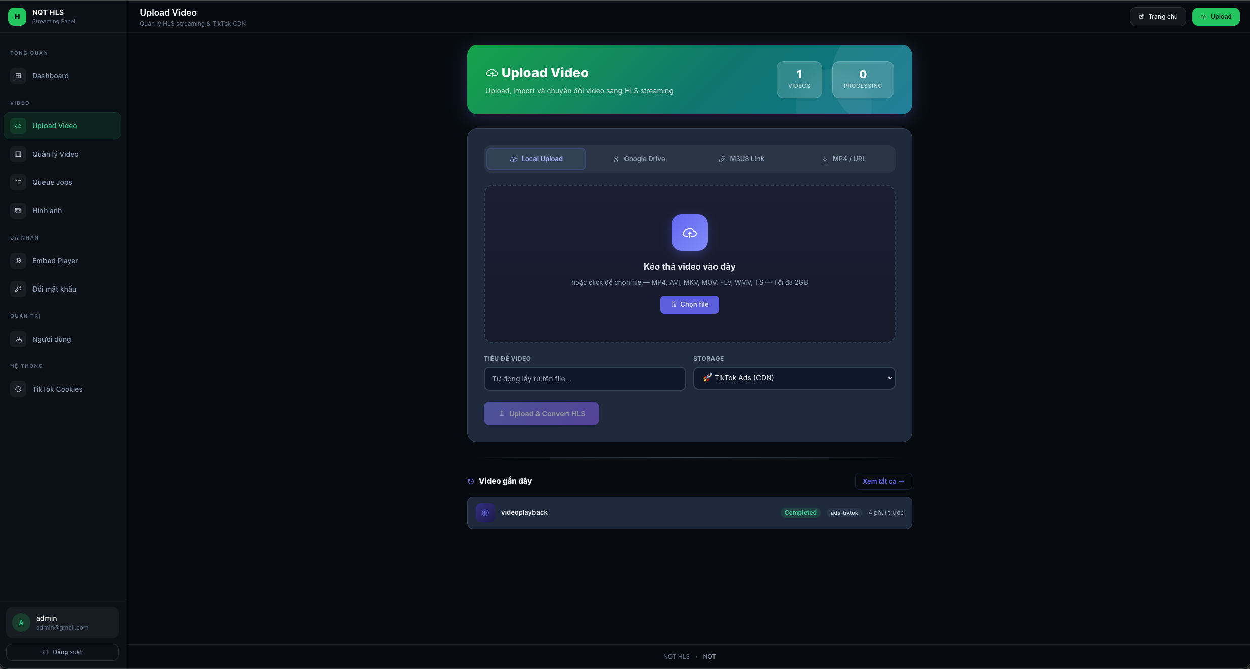 NQT HLS - Hệ Thống Streaming Video HLS, TikTok CDN & Embed Player - ảnh 4